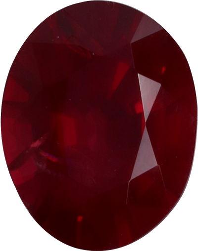 Oval cut mozambique ruby, 8.04 by 6.35 mm, shown at actual size