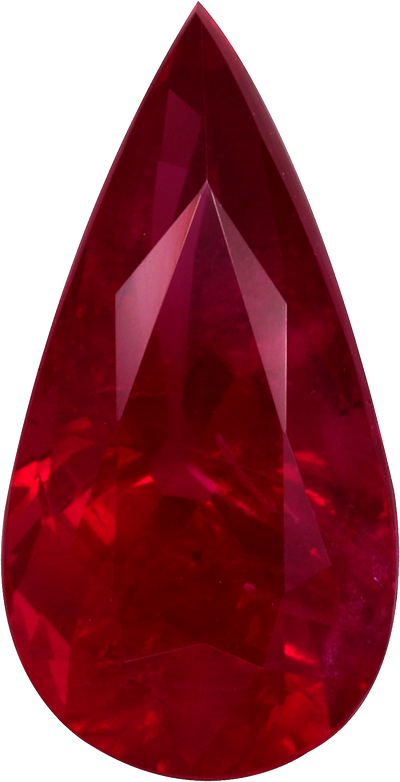 Pear cut mozambique ruby, 15.41 by 7.89 mm, shown at actual size