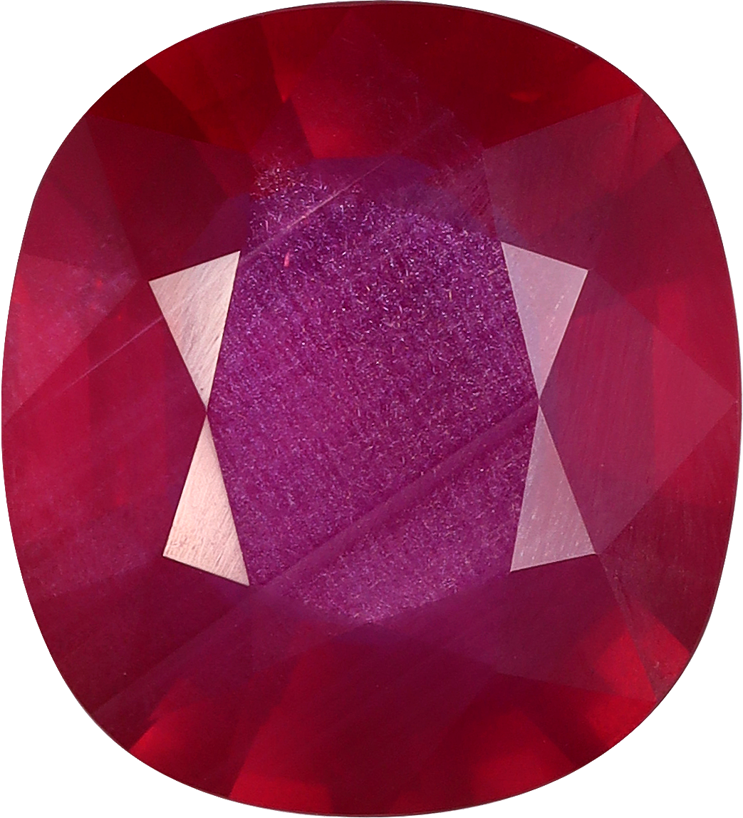 Cushion cut mozambique ruby, 11.31 by 10.25 mm, shown at actual size