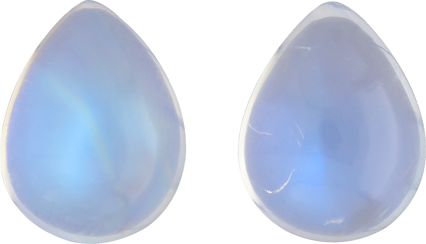 Pear cut blue moonstone, 11.15 by 8.48 mm, shown at actual size
