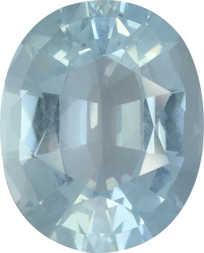 Oval cut aquamarine, 18.19 by 14.65 mm, shown at actual size