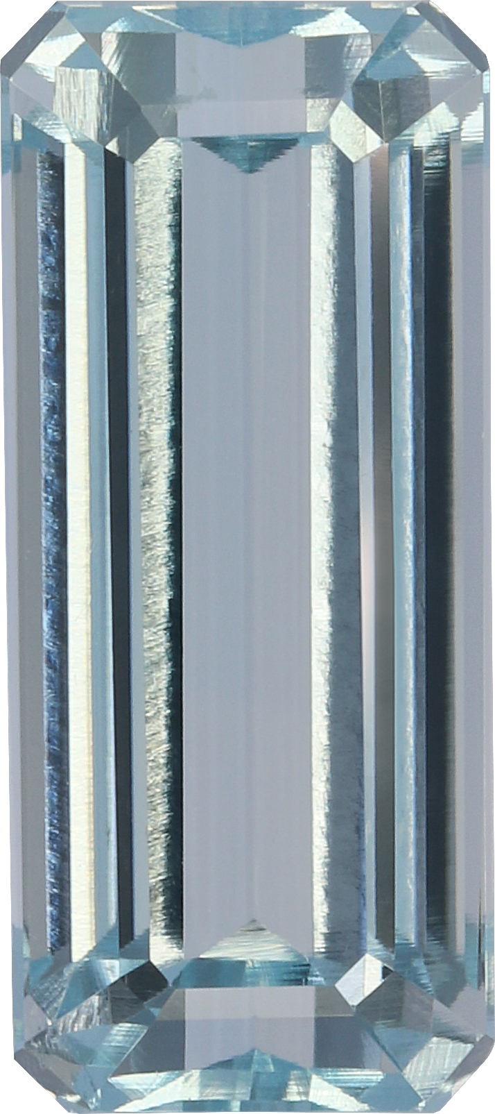 Rectangular cut aquamarine, 17.4 by 7.67 mm, shown at actual size