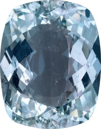 Cushion cut aquamarine, 23.4 by 18.37 mm, shown at actual size