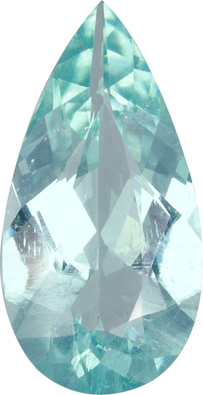 Pear cut aquamarine, 28.75 by 14.68 mm, shown at actual size