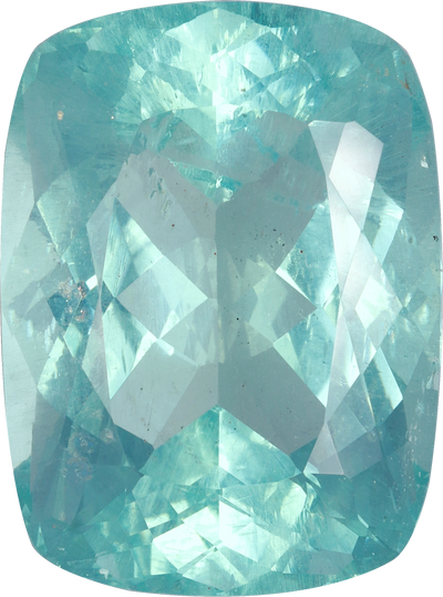Cushion cut aquamarine, 24.5 by 18.21 mm, shown at actual size