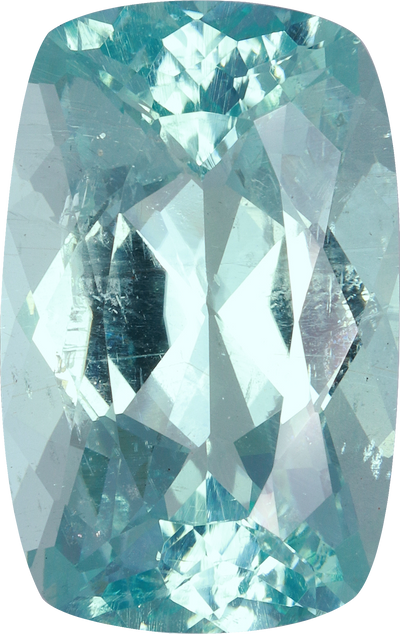 Cushion cut aquamarine, 21.02 by 13.19 mm, shown at actual size