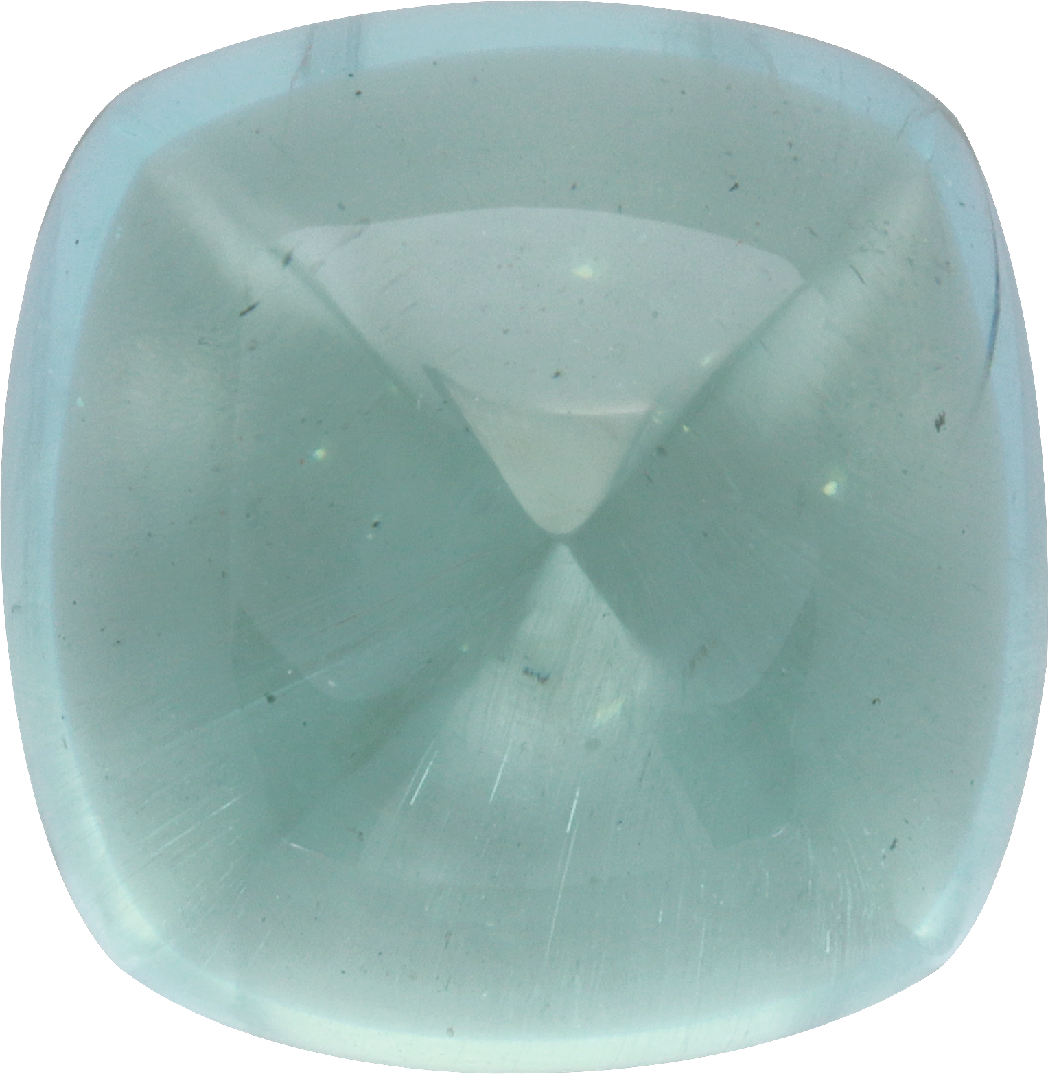 Cushion cut aquamarine, 15.61 by 15.91 mm, shown at actual size