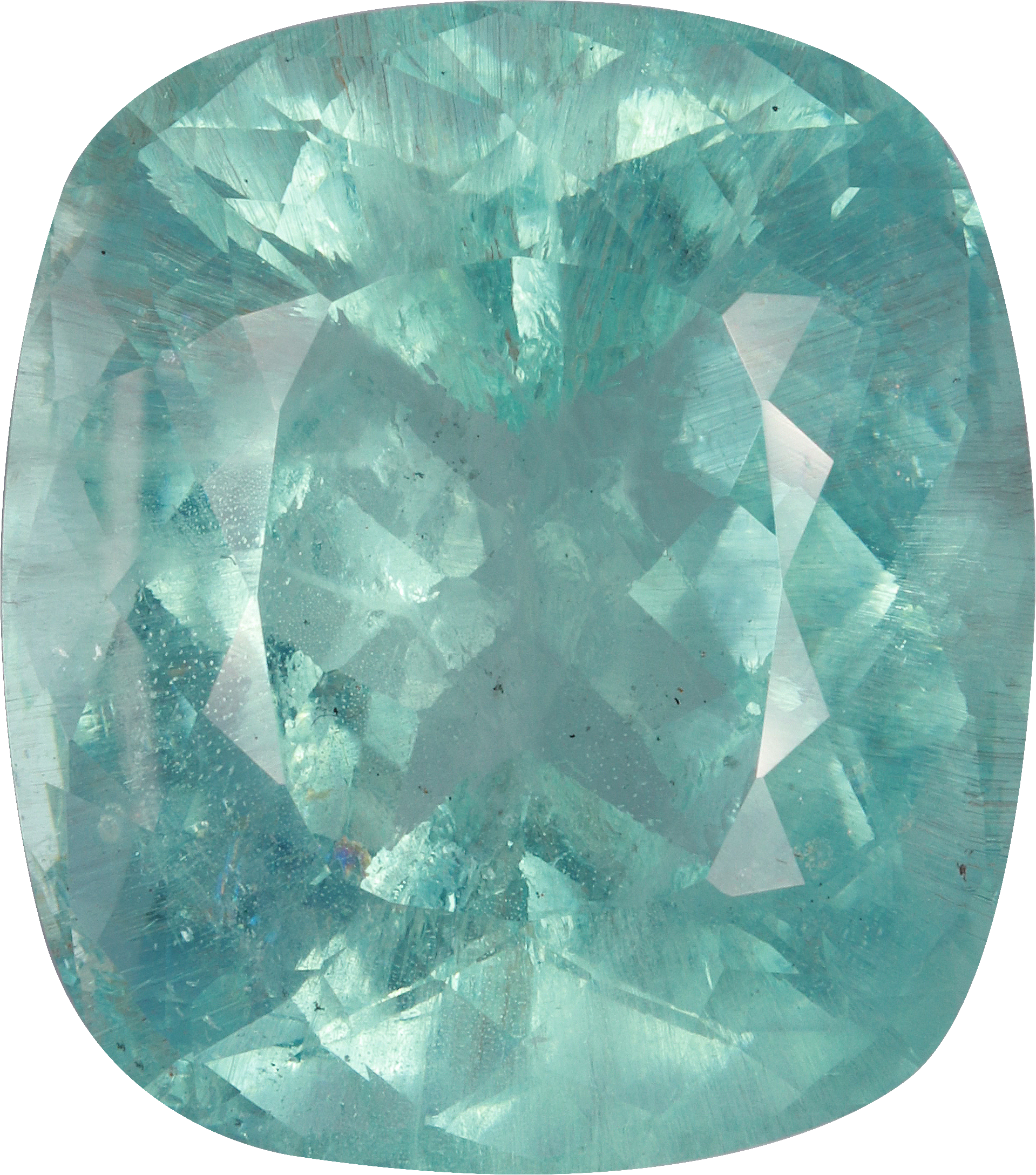 Cushion cut aquamarine, 23.57 by 20.72 mm, shown at actual size