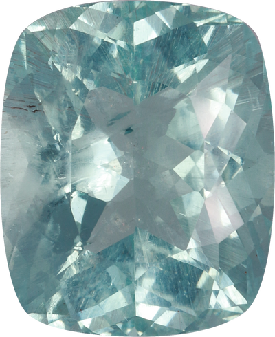 Cushion cut aquamarine, 15.93 by 13.05 mm, shown at actual size