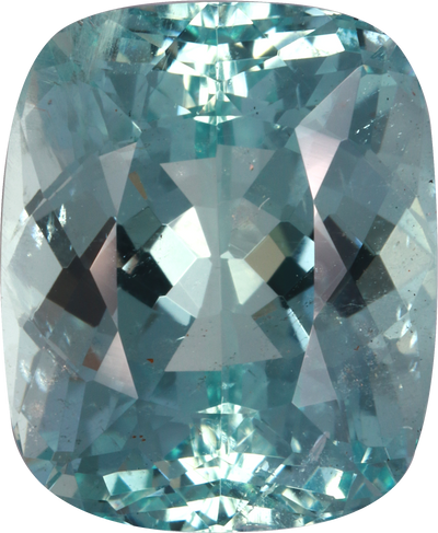 Cushion cut aquamarine, 13.71 by 11.31 mm, shown at actual size