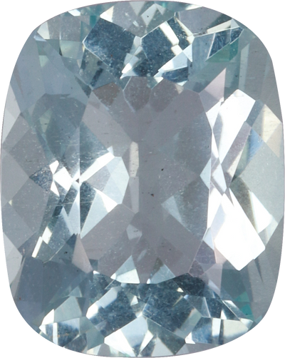 Cushion cut aquamarine, 10.71 by 8.52 mm, shown at actual size
