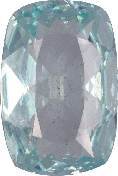 Cushion cut aquamarine, 12.21 by 8.21 mm, shown at actual size