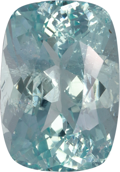 Cushion cut aquamarine, 13.01 by 9.07 mm, shown at actual size