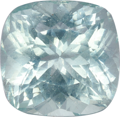Cushion cut aquamarine, 9.57 by 9.36 mm, shown at actual size