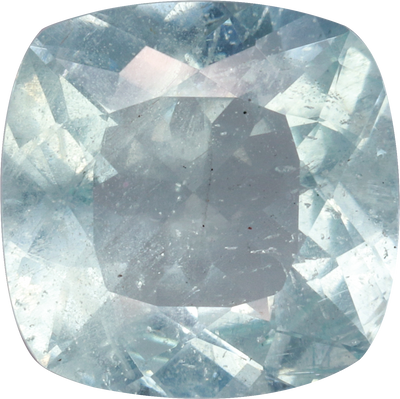 Cushion cut aquamarine, 11 by 10.96 mm, shown at actual size