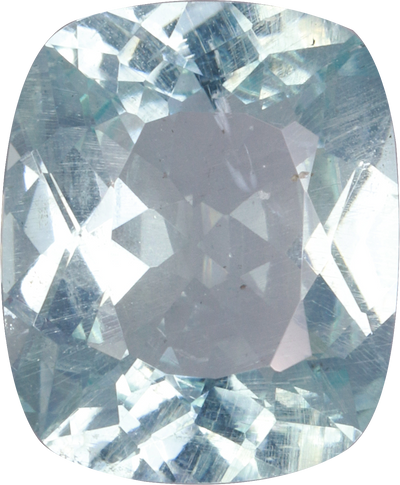 Cushion cut aquamarine, 11.45 by 9.43 mm, shown at actual size