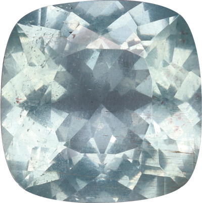 Cushion cut aquamarine, 10.55 by 10.49 mm, shown at actual size
