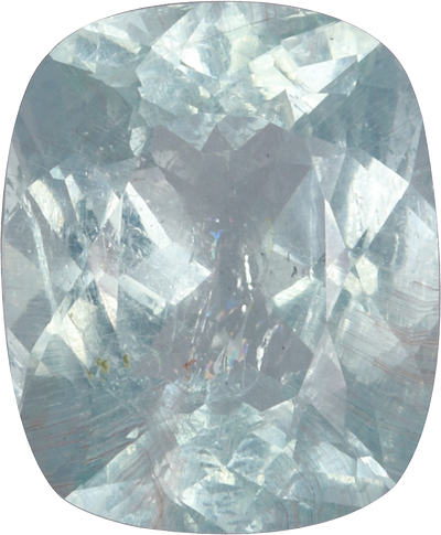 Cushion cut aquamarine, 11.11 by 9.17 mm, shown at actual size