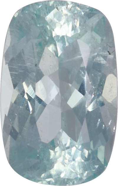 Cushion cut aquamarine, 9.67 by 6.13 mm, shown at actual size