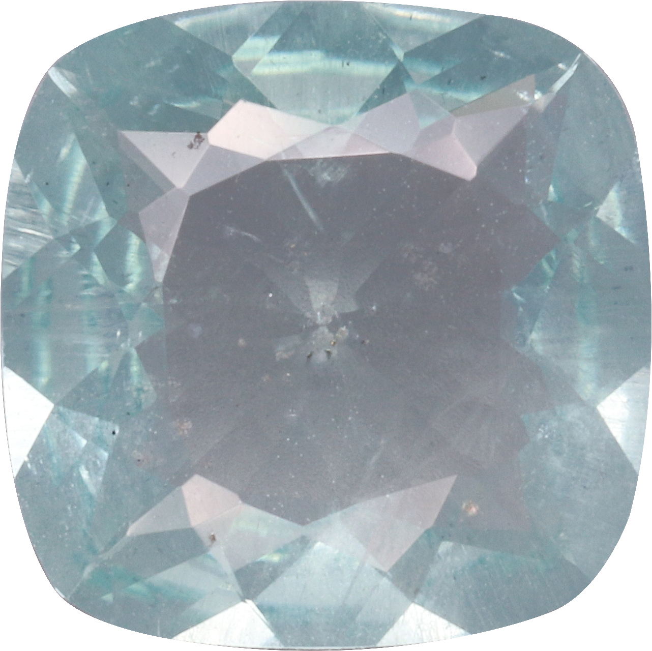 Cushion cut aquamarine, 10.47 by 10.42 mm, shown at actual size