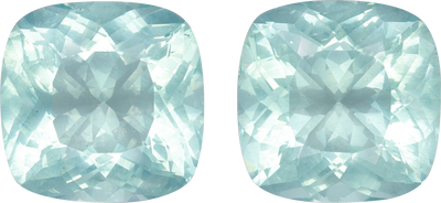 Cushion cut aquamarine, 13.59 by 13.43 mm, shown at actual size