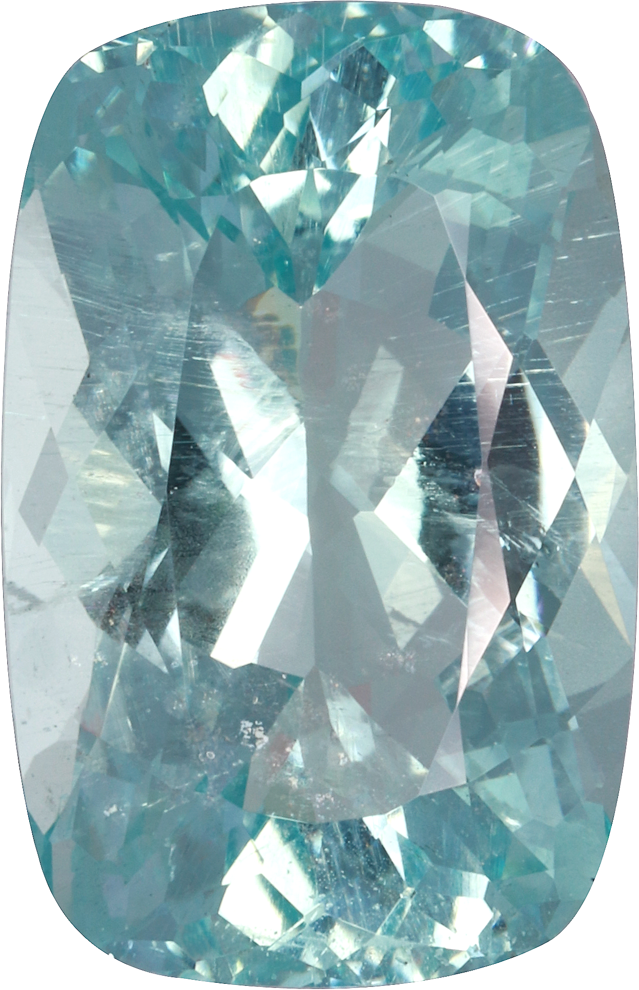 Cushion cut aquamarine, 17.92 by 11.59 mm, shown at actual size