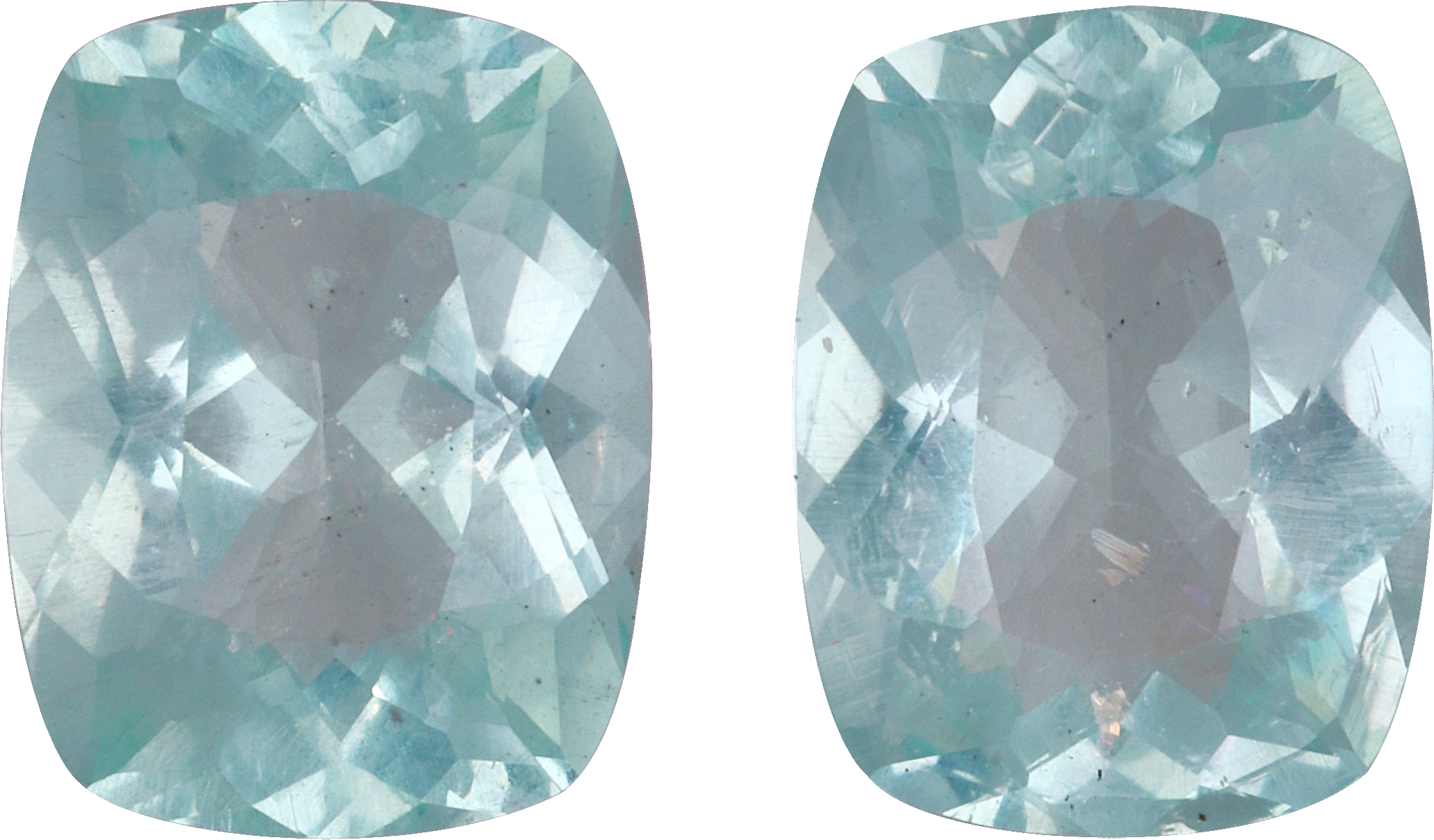 Cushion cut aquamarine, 13.07 by 10.11 mm, shown at actual size