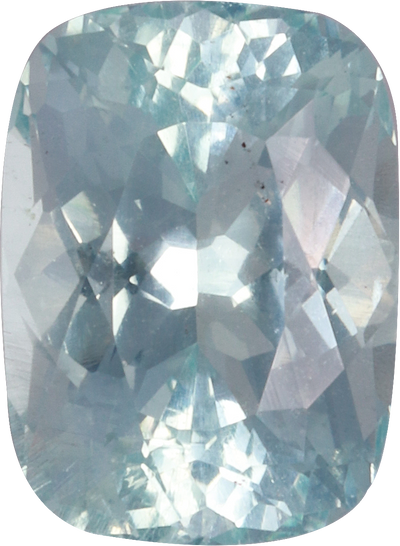 Cushion cut aquamarine, 9.38 by 6.85 mm, shown at actual size