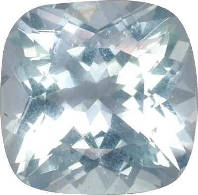 Cushion cut aquamarine, 9.2 by 9.11 mm, shown at actual size