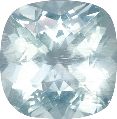 Cushion cut aquamarine, 9.03 by 8.83 mm, shown at actual size