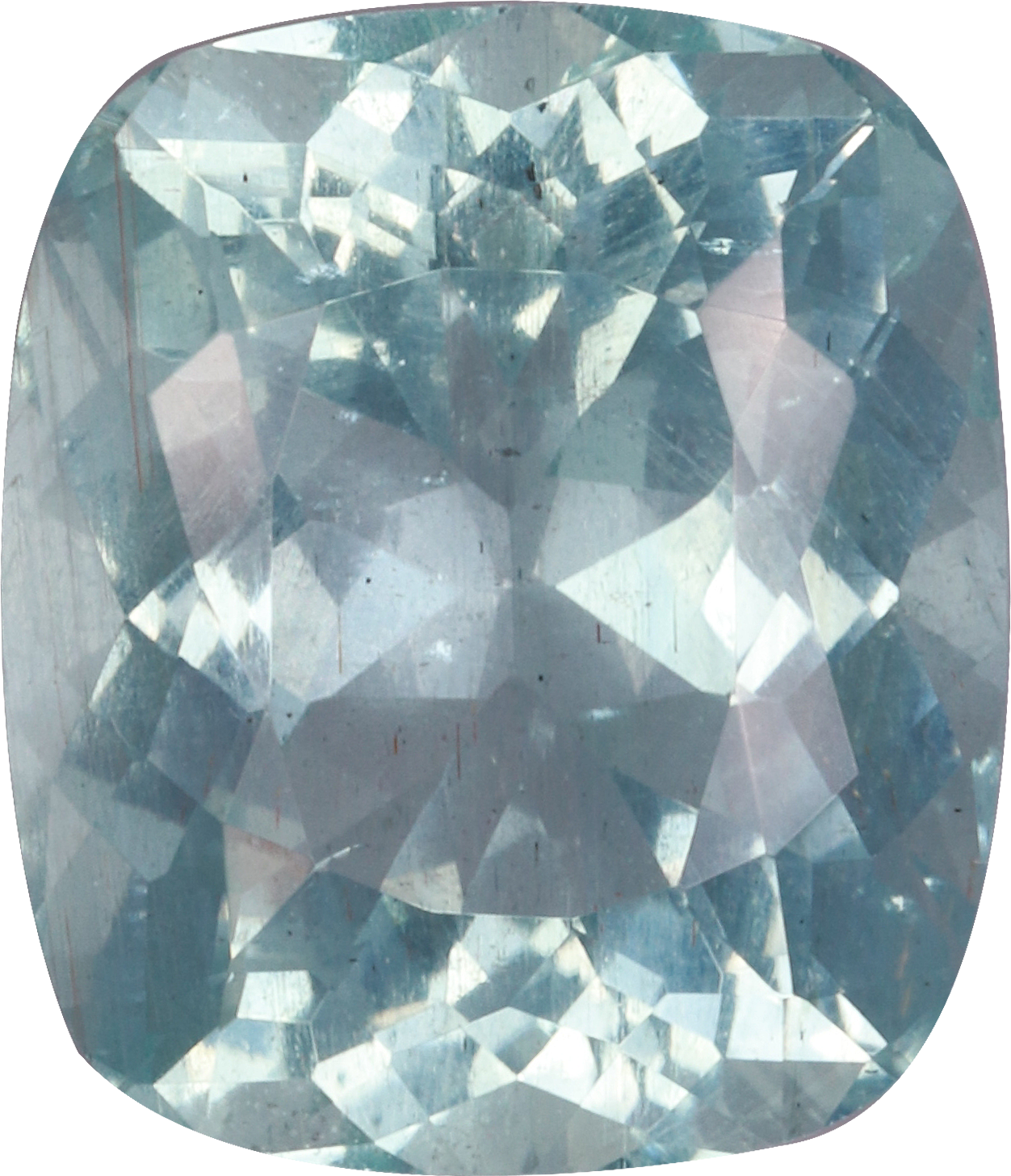 Cushion cut aquamarine, 11.75 by 10.12 mm, shown at actual size