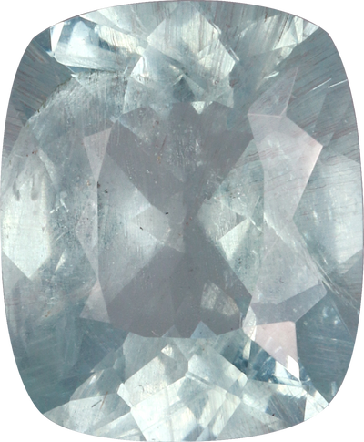 Cushion cut aquamarine, 11.93 by 9.84 mm, shown at actual size