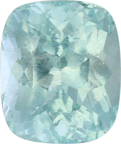 Cushion cut aquamarine, 10.97 by 9.19 mm, shown at actual size