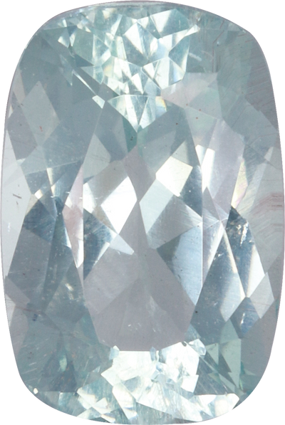 Cushion cut aquamarine, 10.74 by 7.17 mm, shown at actual size