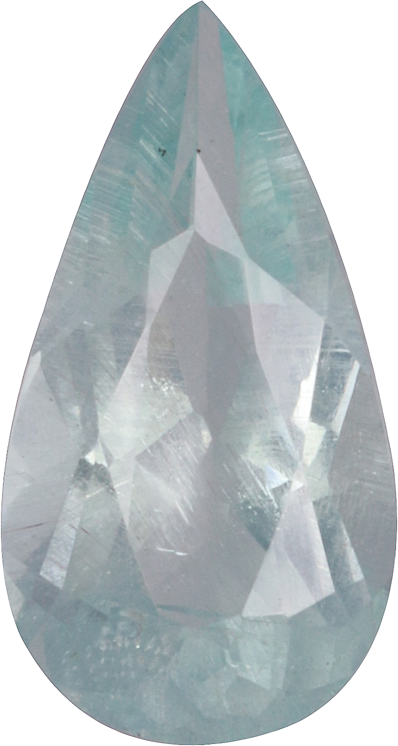 Pear cut aquamarine, 12.08 by 6.46 mm, shown at actual size