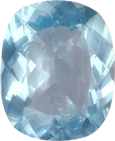 Cushion cut aquamarine, 11.05 by 8.97 mm, shown at actual size