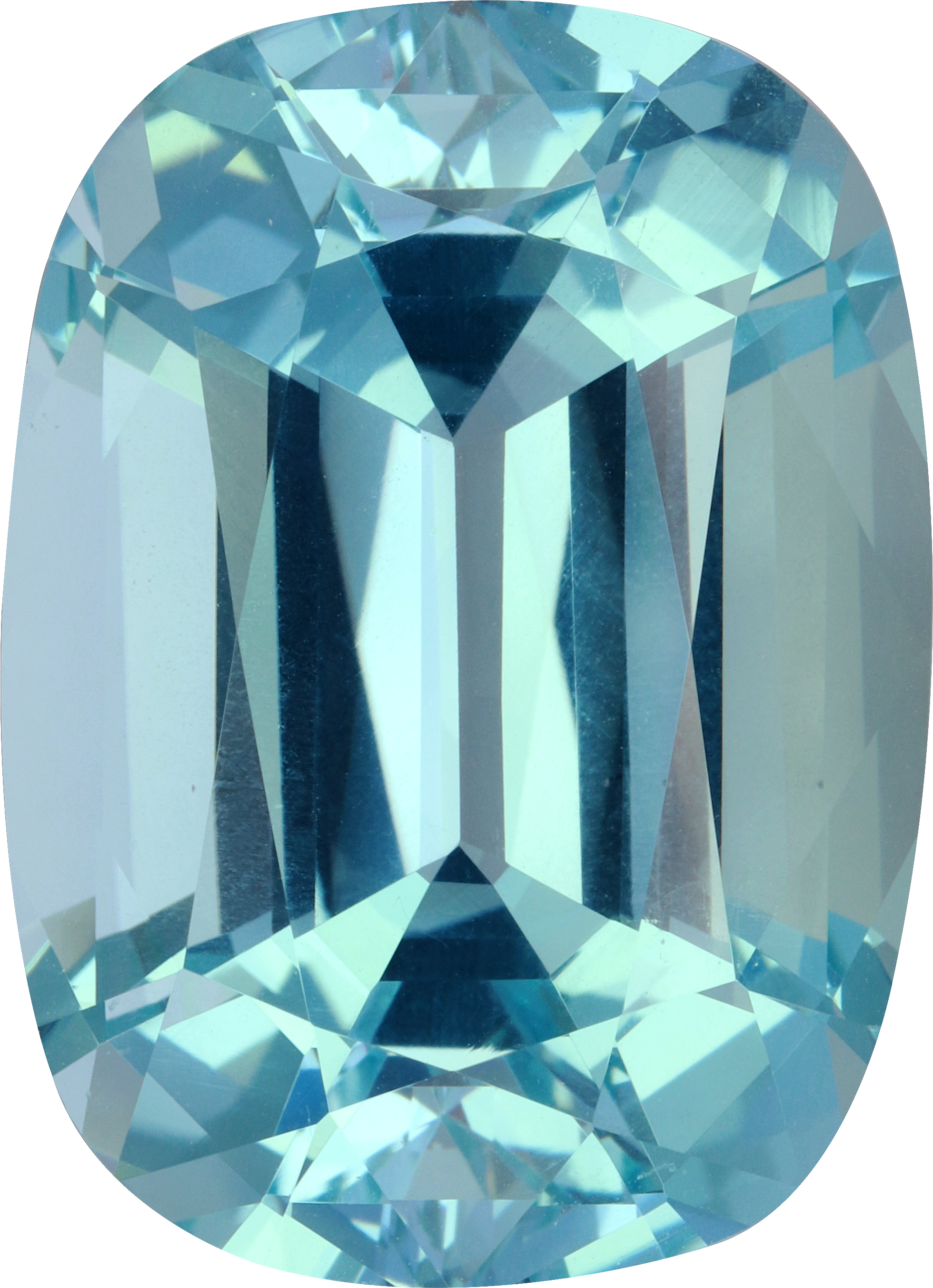 Cushion cut aquamarine, 29.2 by 21.13 mm, shown at actual size