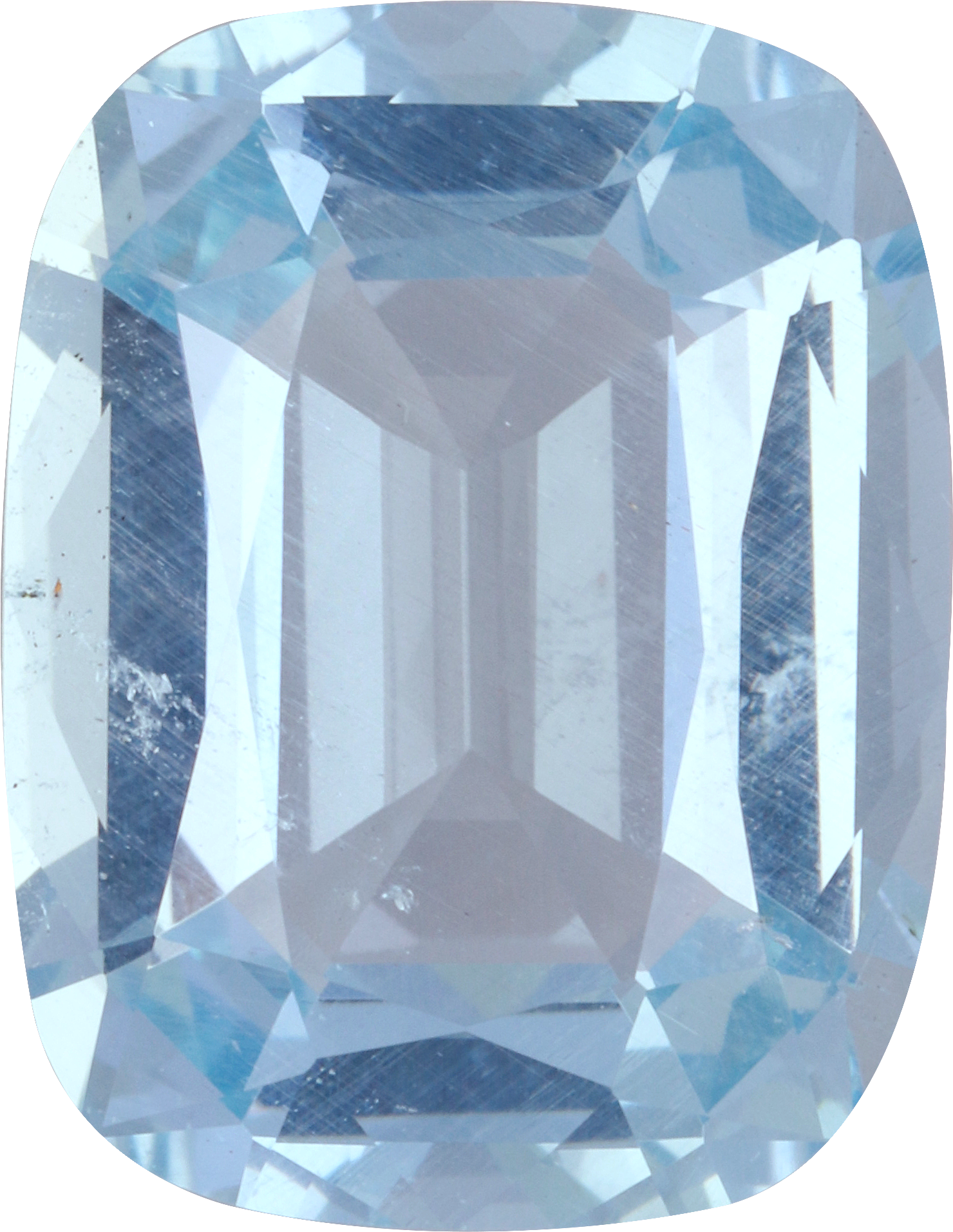 Cushion cut aquamarine, 15.41 by 11.88 mm, shown at actual size