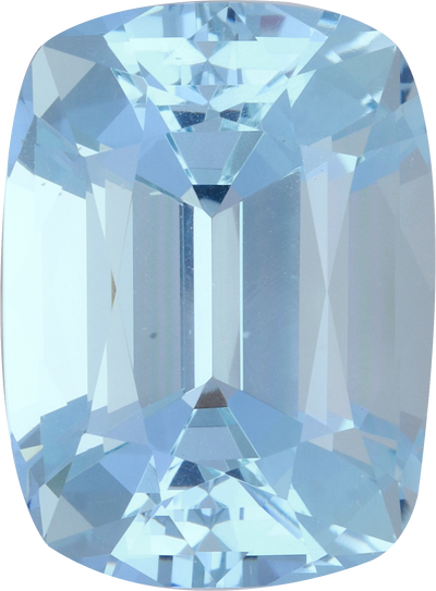Cushion cut aquamarine, 19.1 by 14.09 mm, shown at actual size