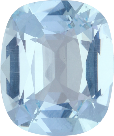 Cushion cut aquamarine, 12.14 by 10.1 mm, shown at actual size