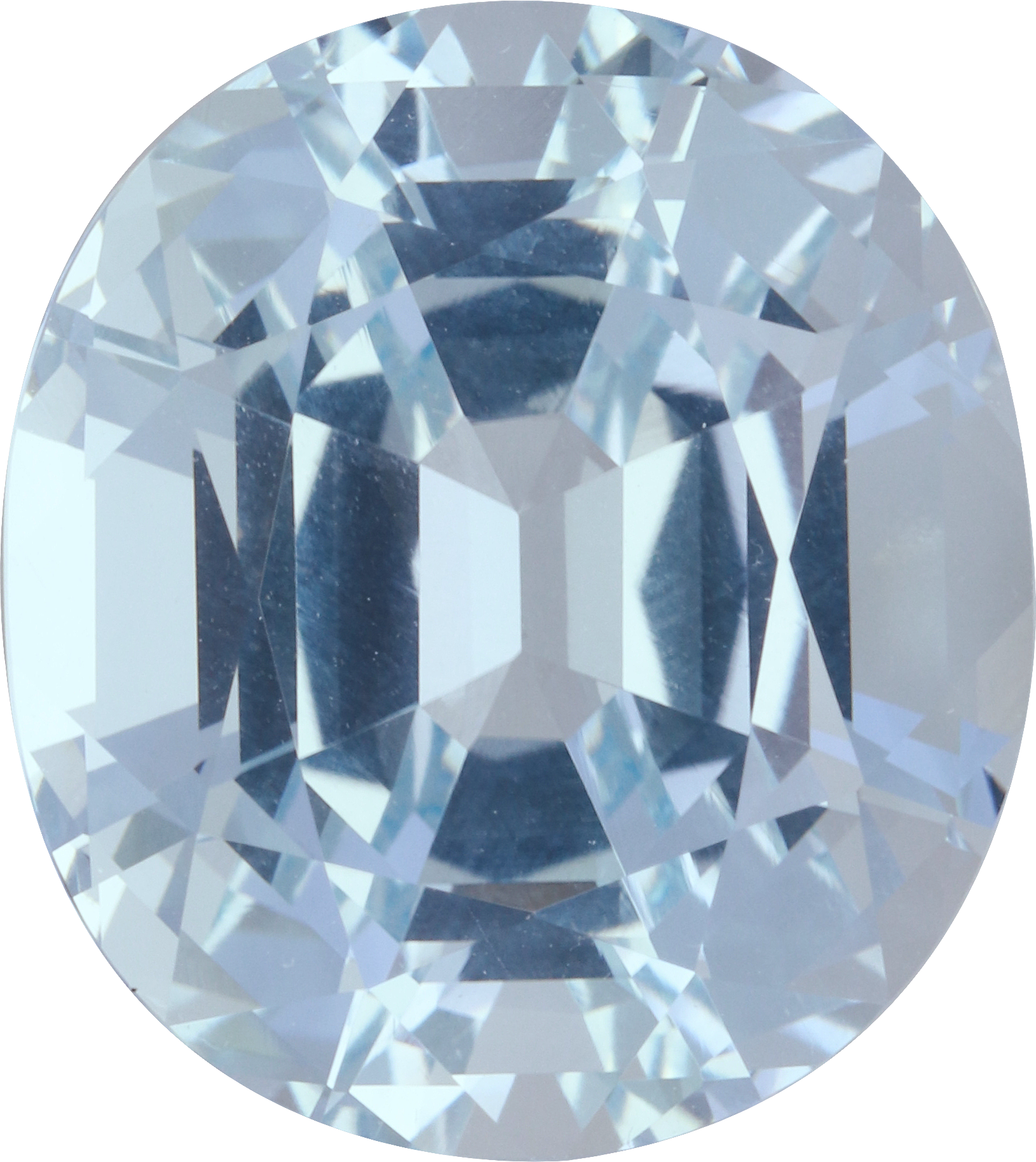 Oval cut aquamarine, 16.82 by 14.9 mm, shown at actual size
