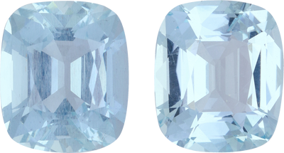 Cushion cut aquamarine, 13.22 by 11.25 mm, shown at actual size