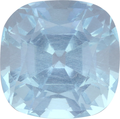 Cushion cut aquamarine, 9.1 by 9.12 mm, shown at actual size