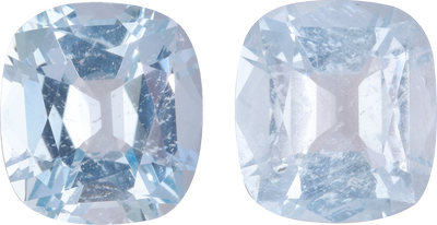 Cushion cut aquamarine, 11.14 by 10.11 mm, shown at actual size