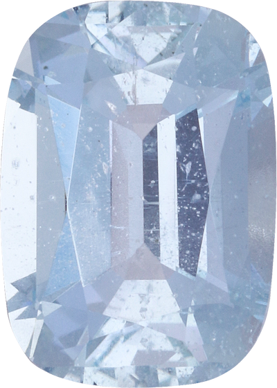 Cushion cut aquamarine, 10.65 by 7.61 mm, shown at actual size