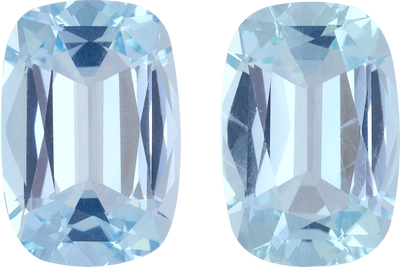 Cushion cut aquamarine, 12.09 by 8.18 mm, shown at actual size