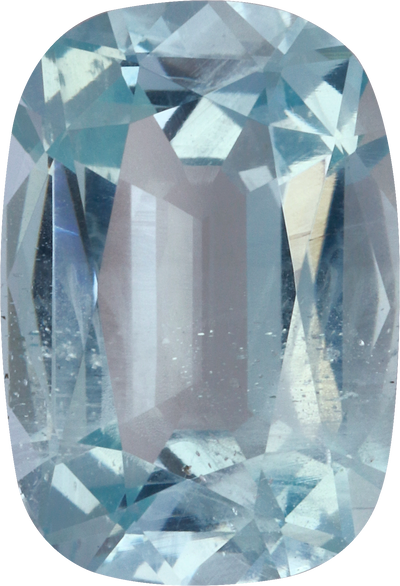 Cushion cut aquamarine, 13.24 by 9.08 mm, shown at actual size