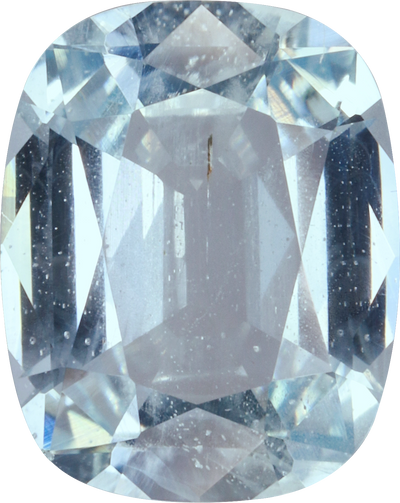 Cushion cut aquamarine, 10.04 by 7.97 mm, shown at actual size