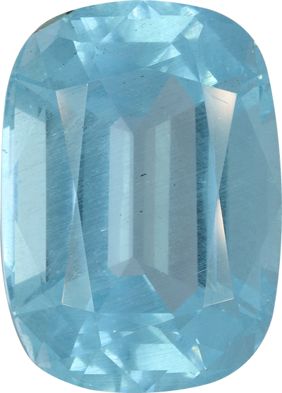 Cushion cut aquamarine, 25.38 by 18.2 mm, shown at actual size