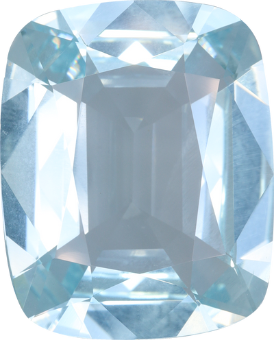 Cushion cut aquamarine, 23.97 by 18.18 mm, shown at actual size